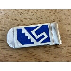 Handcrafted  Money Clip Taxco, Mexico Silver And Lapis lazuli